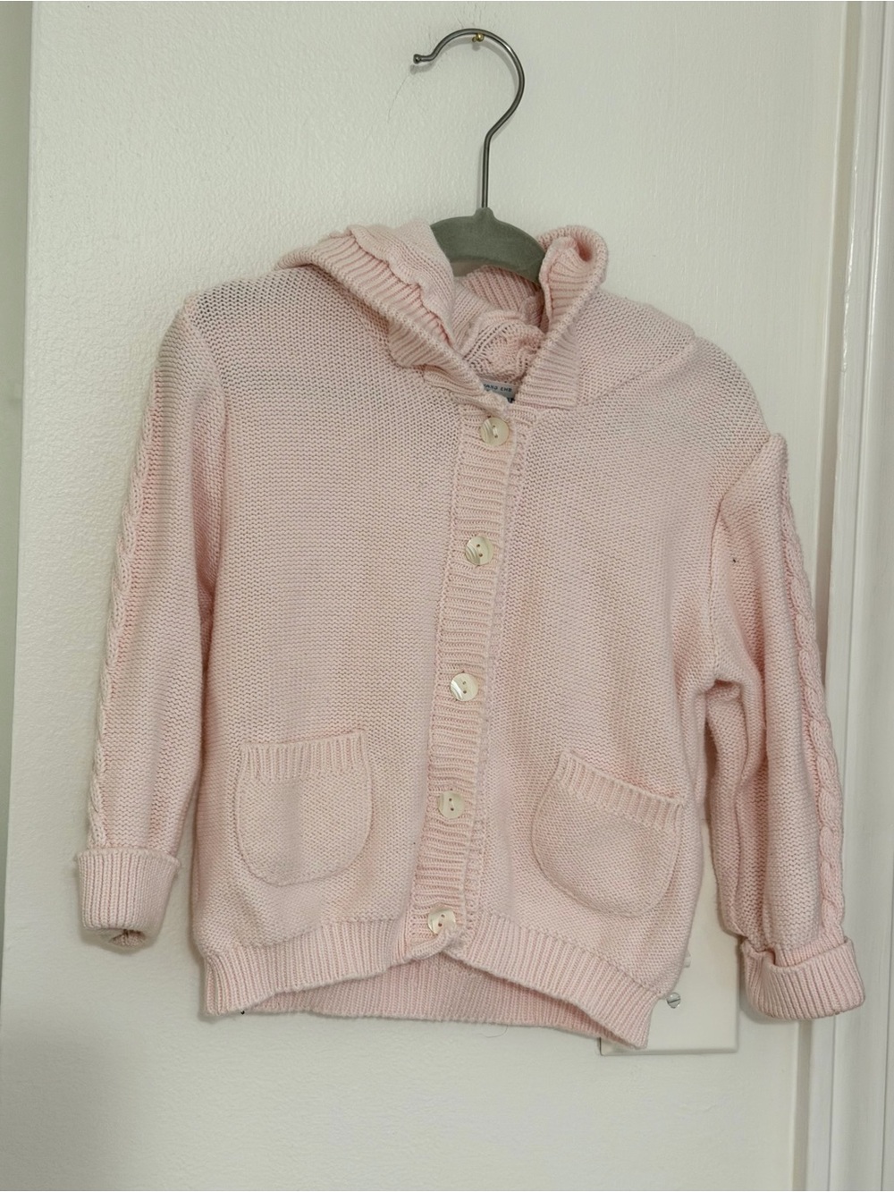 Kids' Hooded Cable-Trim Knit Cardigan - Light Pink